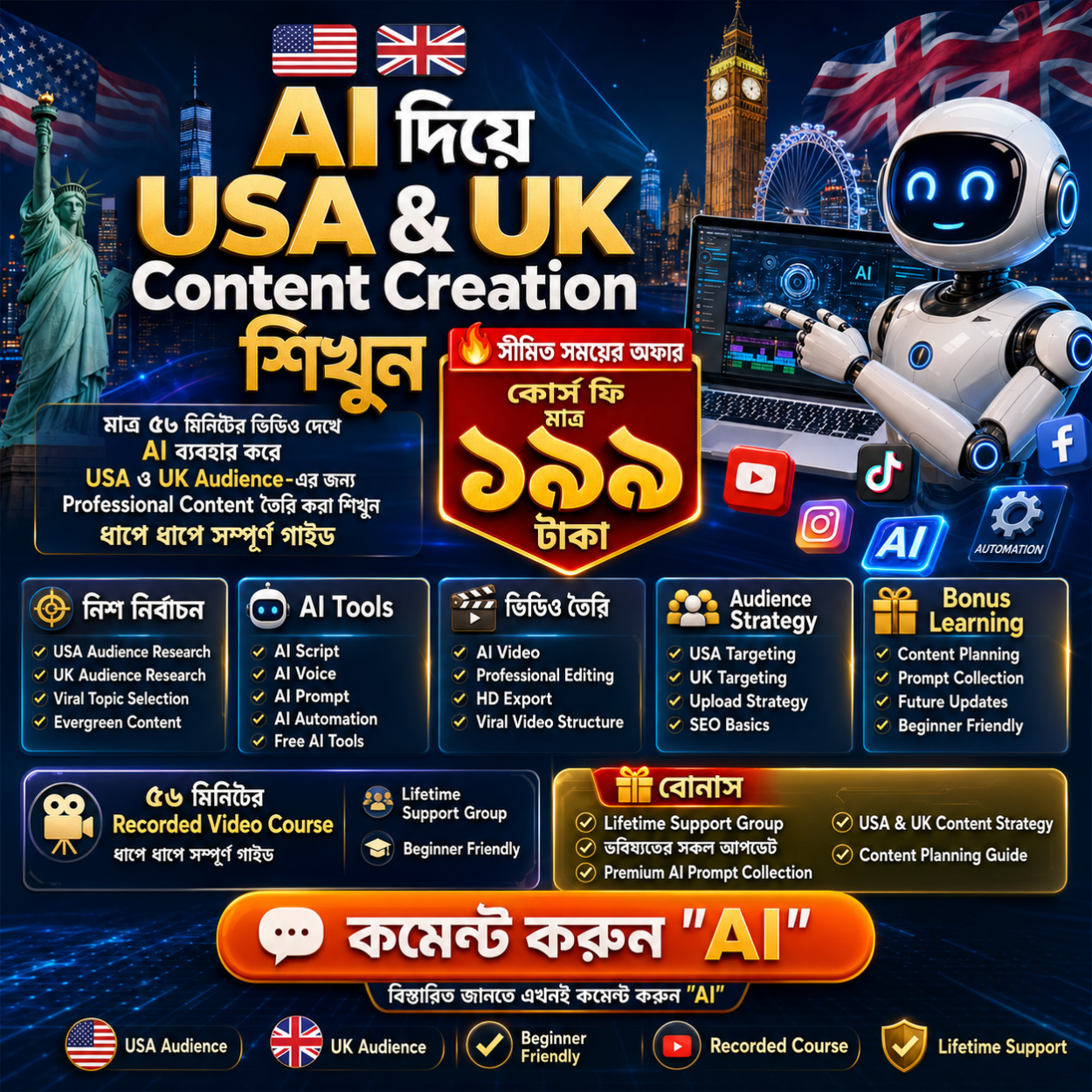 AI দিয়ে USA & UK-এর জন্য Professional Content Creation শিখুন